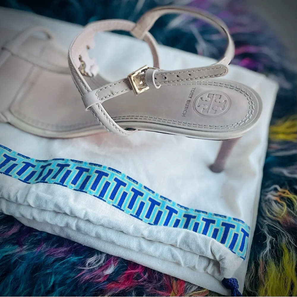 TORY BURCH | 9.5 | Cream 2.75β Tan Kitten Leather Kitten Sling Back Heels Pumps - Picture 9 of 9